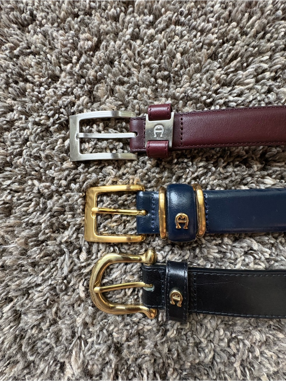 Etienne Aigner Women's Leather Belts in Burgundy, Navy, and Black